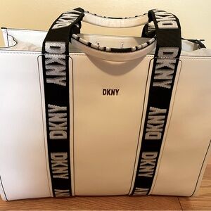 DKNY Cassie large white tote with black accents NWT